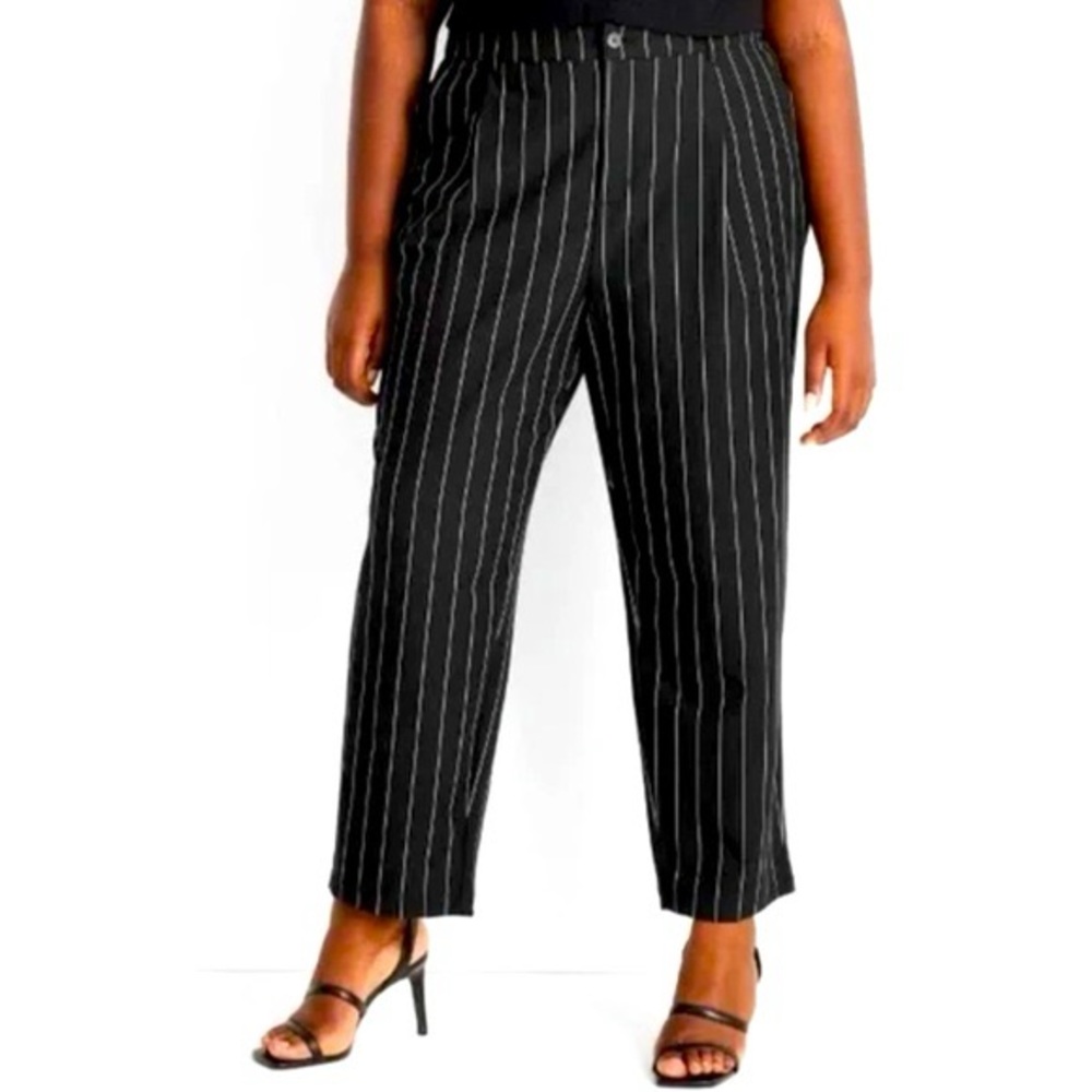 Future Collective Black Pinstripe Pleated Trousers Size 16
